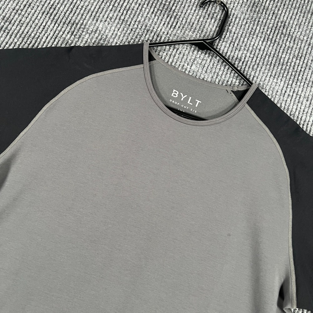 BYLT Shirt Mens Large Gray Short Sleeve Drop Cut Lux Casual Active Workout